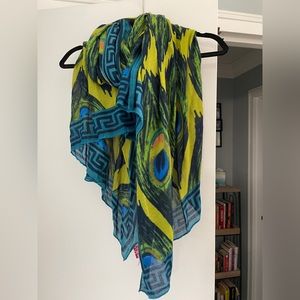 Gorgeous Scarf with Peacock Colors- Blue / Green